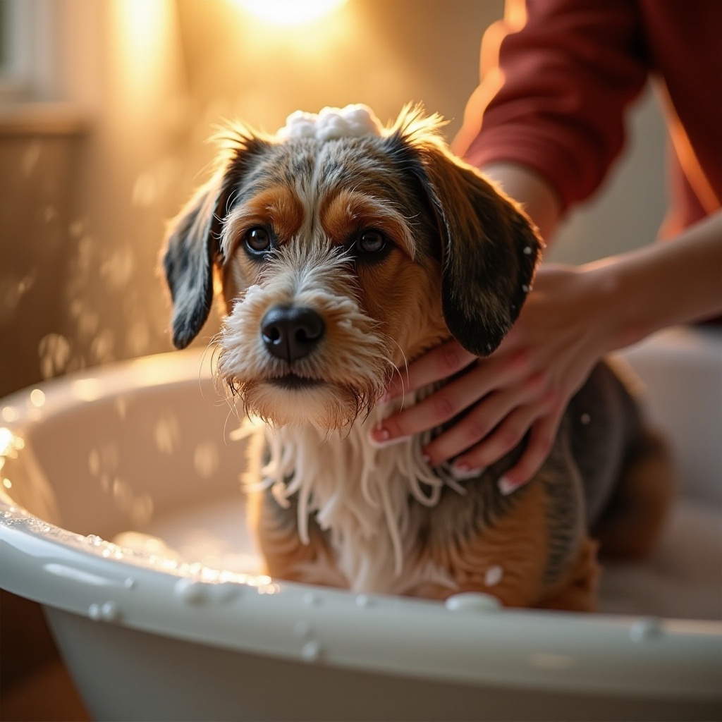 einen Hund im Winter baden