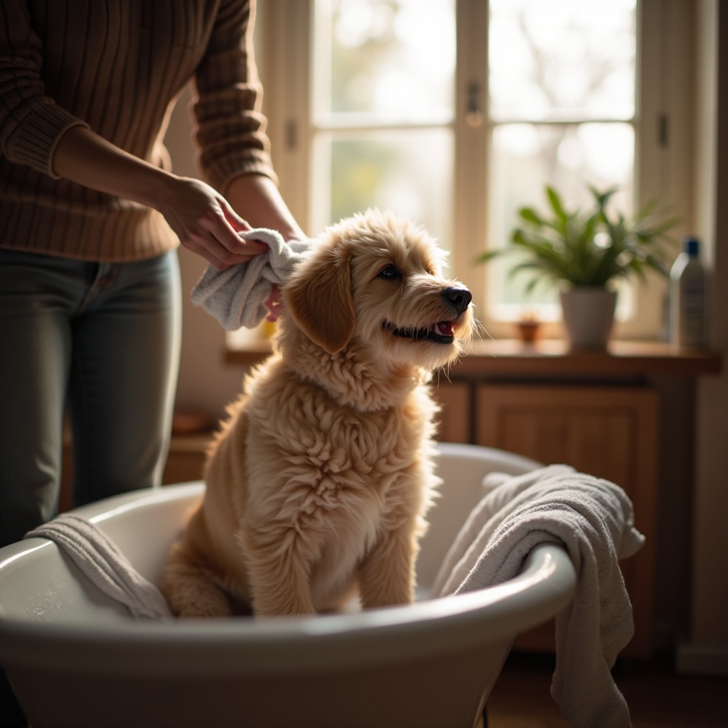 baigner un chien en hiver