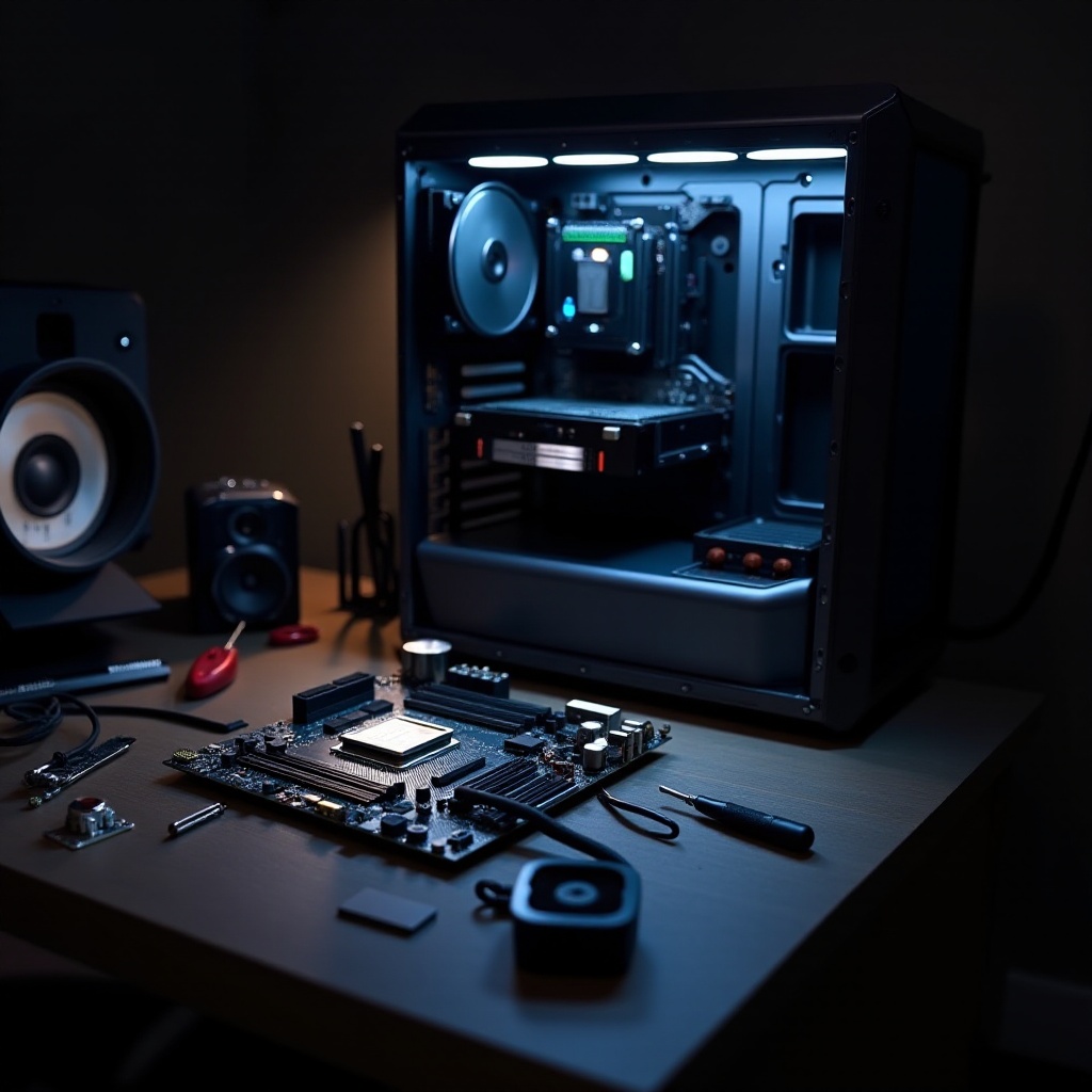 placa-mãe de laptop na caixa do PC
